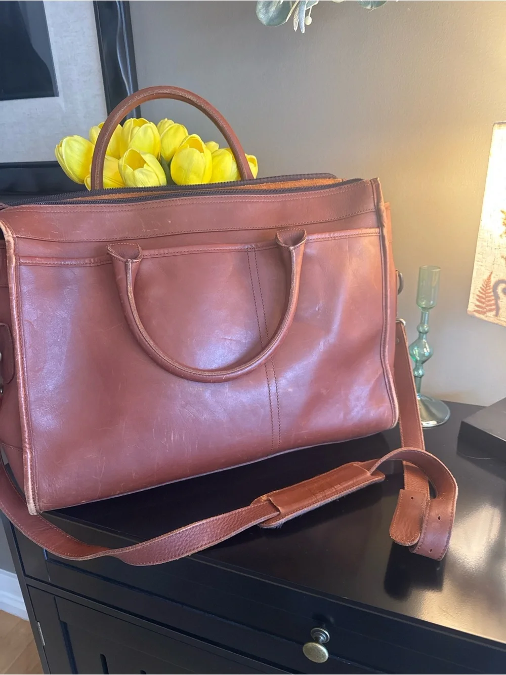 Clava Vintage Leather Messenger Bag Satchel Briefcase Crossbody. Made in Mexico